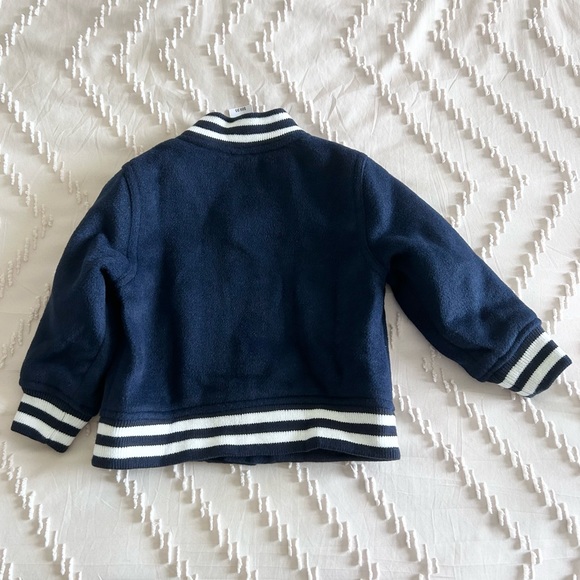 GAP Varsity Jacket Gal Fleece Fall Winter Jacket Navy Blue Wool Sz 18-24mo NWT - Picture 4 of 6